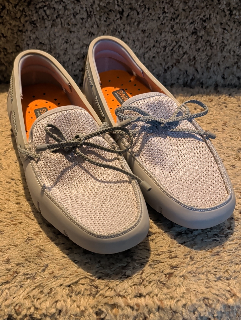 Swims Light Gray Mesh Boat Shoes with Orange Insoles